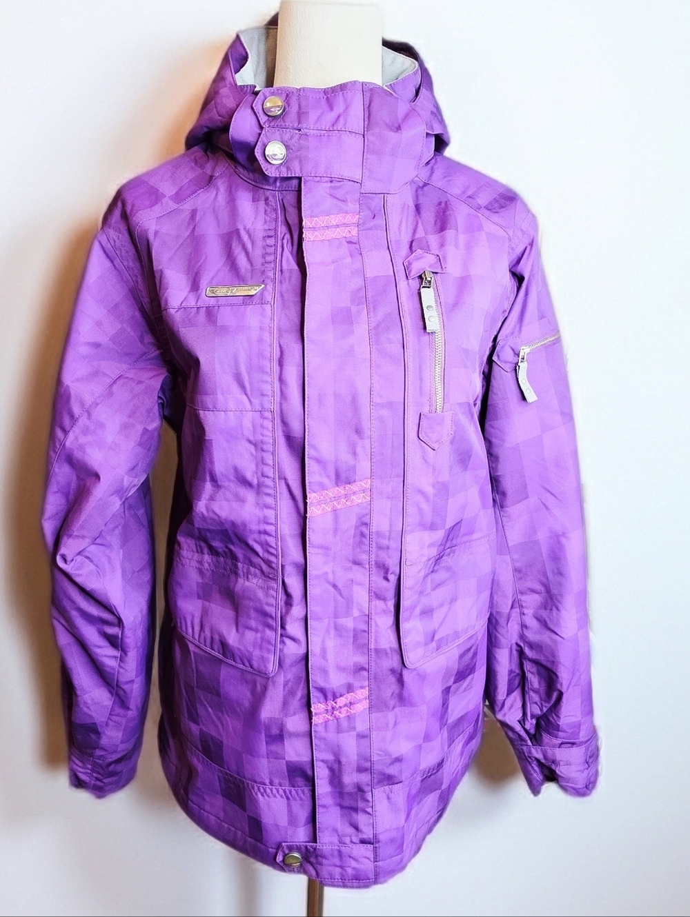 729. Sims Women's Large Snowboard/Ski Jacket - Purple Checkerboard Pattern